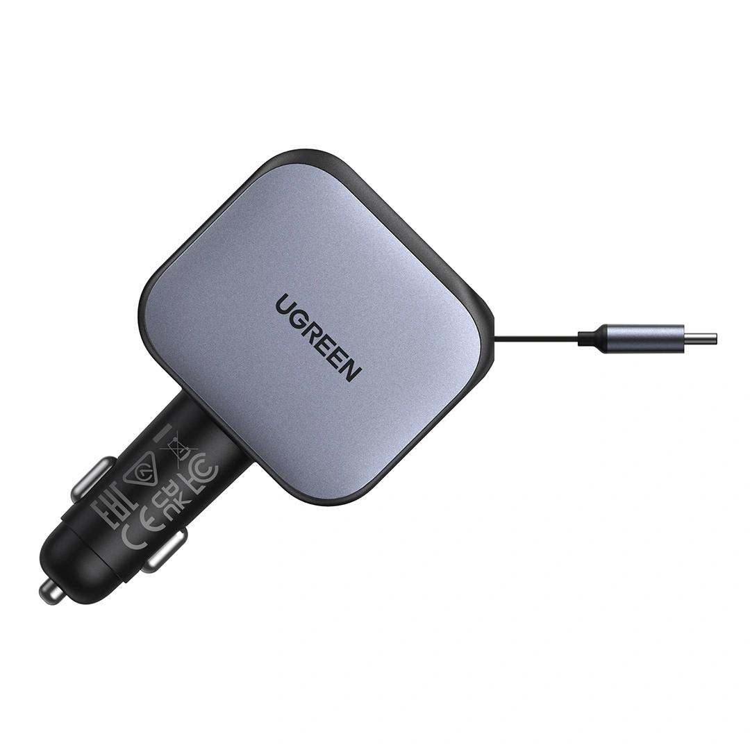 INCARCATOR auto Ugreen, "EC604" 1 x USB, 2 x USB Type-C, include cablu retractabil 0.7m USB Type-C, total output 145W, pt. bricheta auto, gri "55910B" (timbru verde 0.8 lei)