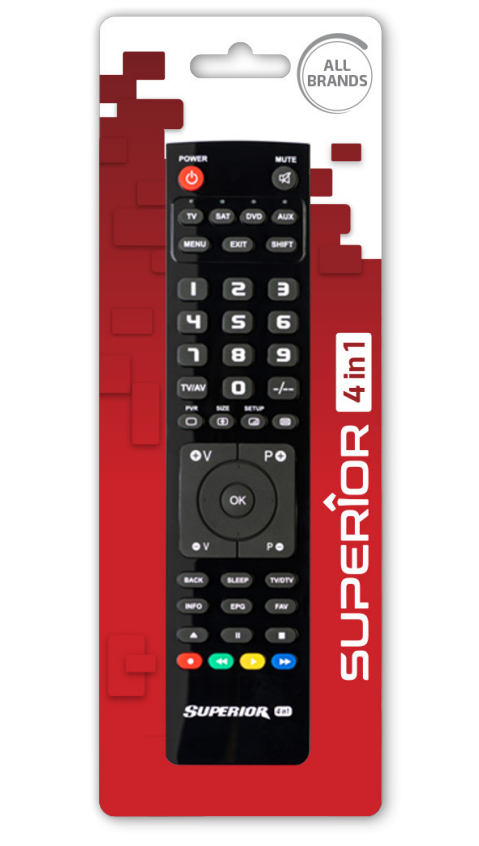 TELECOMANDA UNIVERSALA Superior, 4 in 1, programabila simultan pt. TV, DVD, satelit,AUX, conect PC wireless cu dongle (nu este inclus), baterii 2xAAA (neincluse) "SUPTPB009" (timbru verde 0.18 lei)
