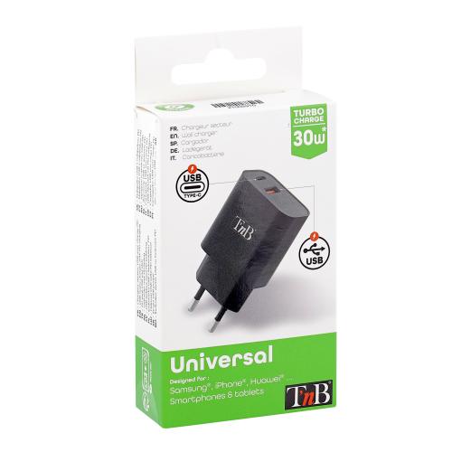 TNB USB TYPE-C PD + USB-A 30W WALL CHARGER - black "CHPD30W2" (timbru verde 0.18 lei)