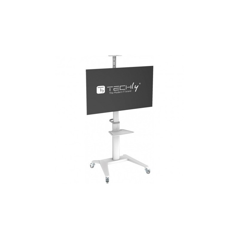 Stand TV mobil pe roti, 37-70 inch, raft suport multimedia, reglabil, TECHLY, alb, ICA-TR48W "ICA-TR48W"
