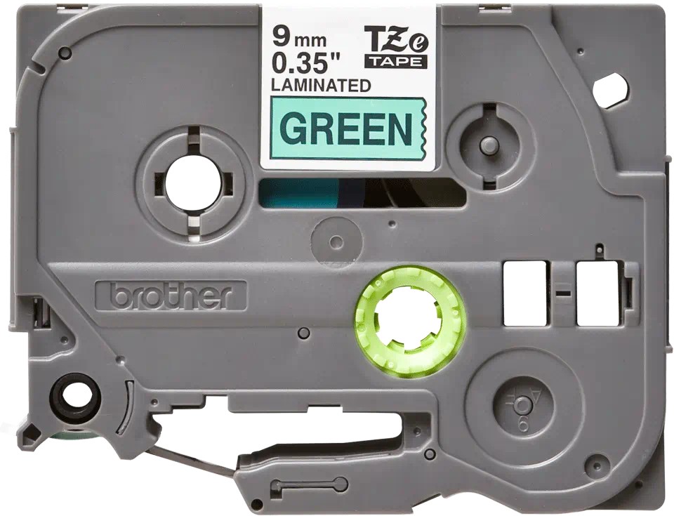 Banda laminata Original Brother Black on Green, TZE721, pentru E105|E110|H100|H101|H105|H110|H111|P300|128|200|1000|1010|1090|1100|1120|1130|1160|1170|1180|1190|1200|1230|1280|1290|6100|7100|ST1150, 9mm, incl.TV 0 RON, "TZE721"