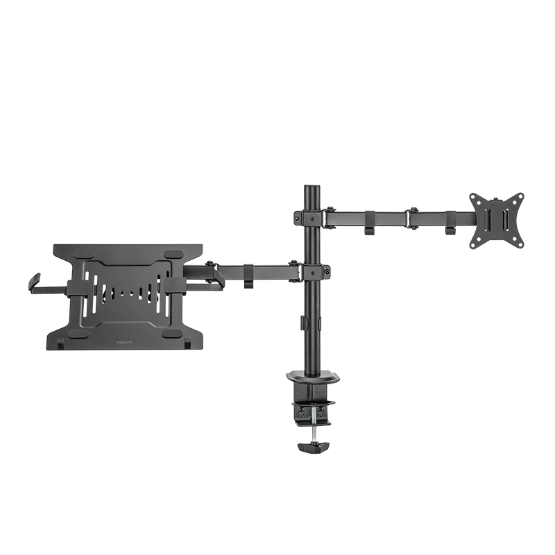 SUPORT de birou LOGILINK, pt 1 TV/monitor plat + 1 NB/tableta 10-15.6", diag. max 32 inch, rotatie, inclinare, orizontala, verticala, max 9 Kg + 4 Kg, negru, "BP0175"
