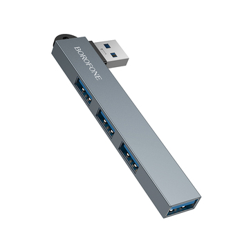 HUB extern Borofone "FH1", conectare PC prin USB 2.0 la: USB 2.0 x 3 si USB 3.0 x 1, metalic, argintiu, "6941991126116" (timbru verde 0.8 lei)