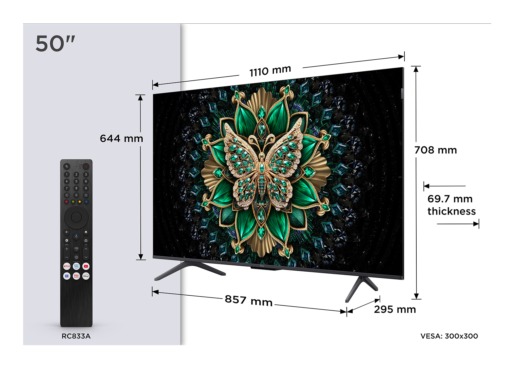 Televizor QD-MiniLED TCL 127 cm (50") 50C69K, Ultra HD 4K, Smart TV, WiFi, CI+ "50C69K" (timbru verde 7 lei)