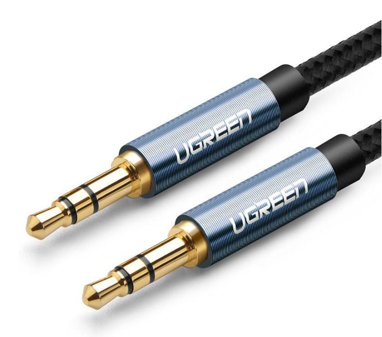 CABLU audio Ugreen, "AV112" stereo (3.5 mm jack T/T), conectori auriti, 1m, braided, albastru "10685" (timbru verde 0.18 lei) - 6957303816859