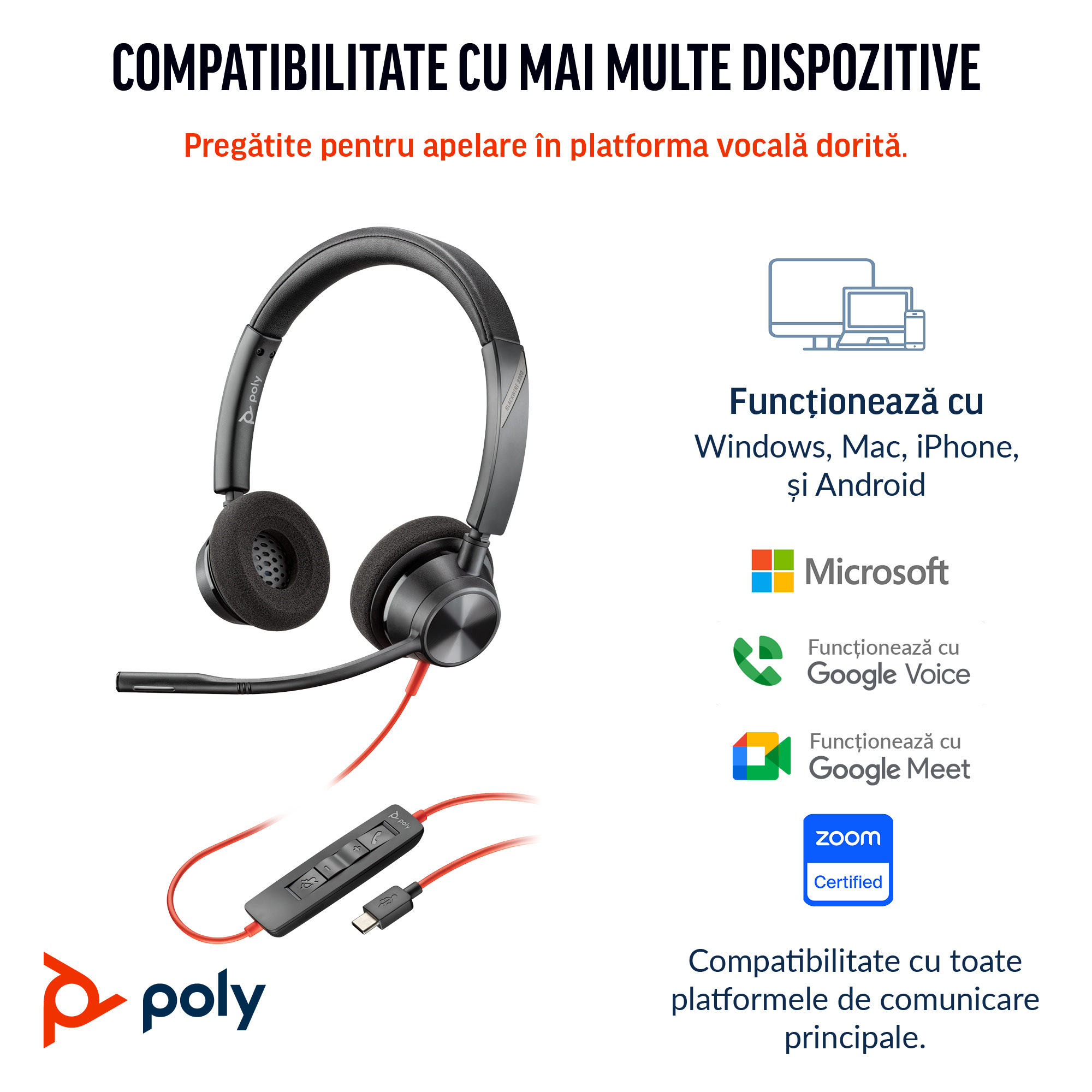Poly BW 3320 Stereo -M USB-C HS +USB-C/A"8X220AA" - imagine 4
