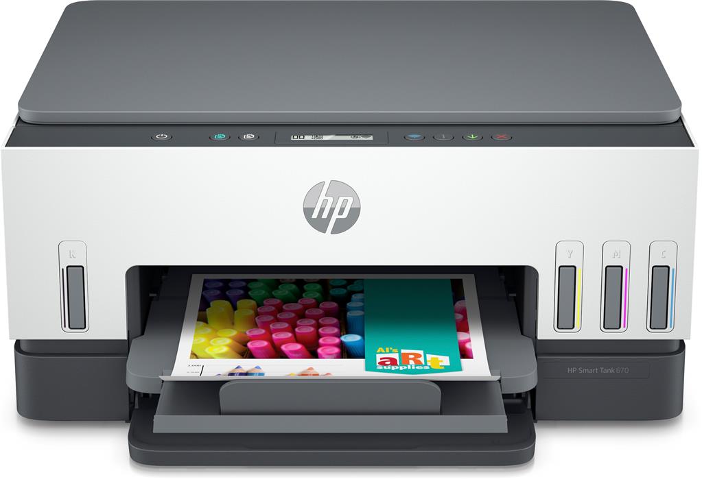 Multifunctional Inkjet CISS Color HP Smart Tank 670 All-in-One,A4,Functii:Impr|Scan|Cop,Viteza Print Mono:12 ppm,Viteza Print color:7 ppm,Conectiv:USB|WiFi|BTH,Duplex:Da,ADF:Nu(timbru verde 11lei)"6UU48A"
