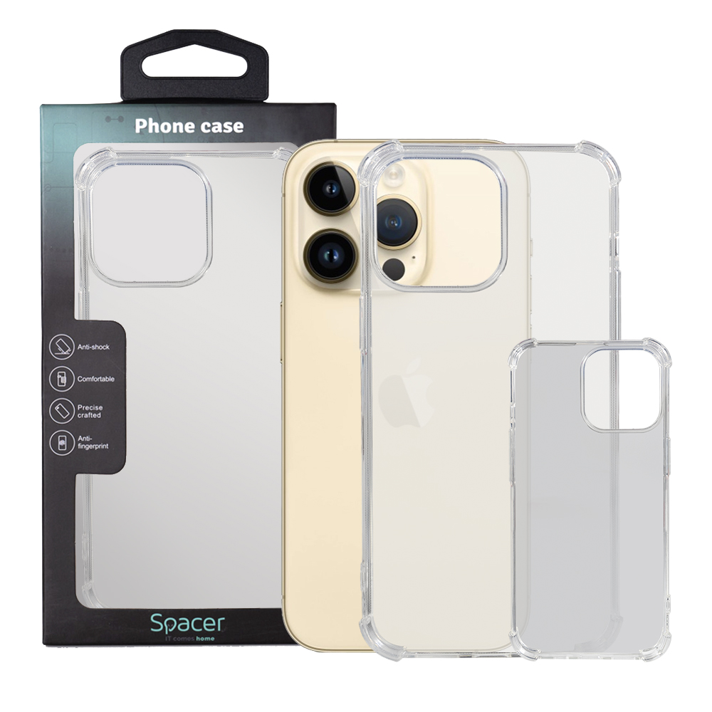 Husa Iphone 14 Pro Max Spacer, grosime 1.5mm, protectie suplimentara antisoc la colturi, material flexibil TPU, transparenta "SPPC-AP-IP14PM-CLR"