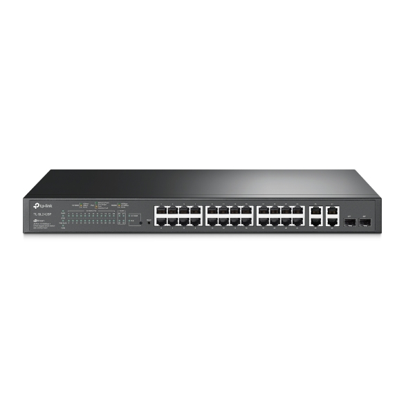 SWITCH SMART TP-Link " TL-SL2428P " 24 PORTURI POE+ 10/100M + 4 PORTURI 10/100/1000M, 2 sloturi Gigabit SFP , TP-LINK "SL2428P" (timbru verde 2 lei)