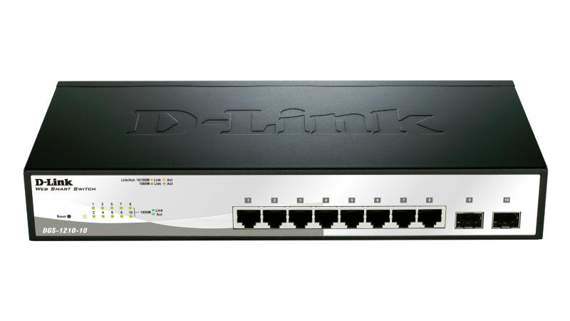 SWITCH D-LINK SMART 8 porturi Gigabit + 2 sloturi SFP, carcasa metalica, rackabil, "DGS-1210-10" (timbru verde 2 lei)