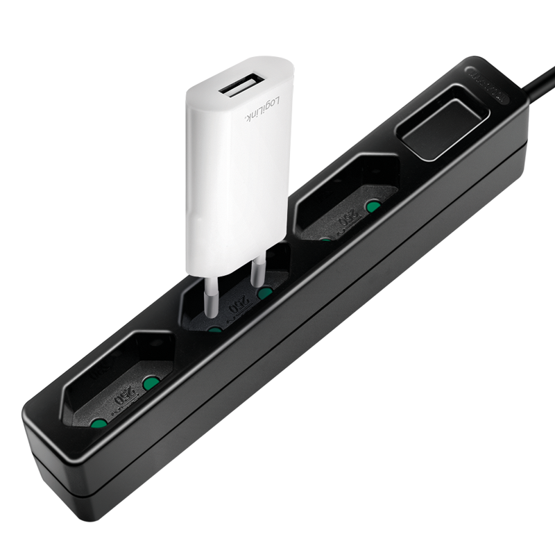 PRELUNGITOR LOGILINK, Euro skt x 3, cablu 3G 1.0mm2, 230 V/7.5 A, 50 Hz, max. 1700 W, IP20, 1.5m,negru, "LPS229B" (timbru verde 0.8 lei)