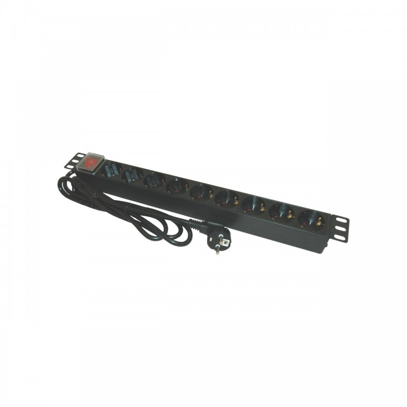 Bara alimentare aluminiu / PDU, 19 inch, 9 prize Schuko + switch, 16A, 3500W, 3x1.5, 2m - EMTEX "PDU9K" (timbru verde 2 lei)