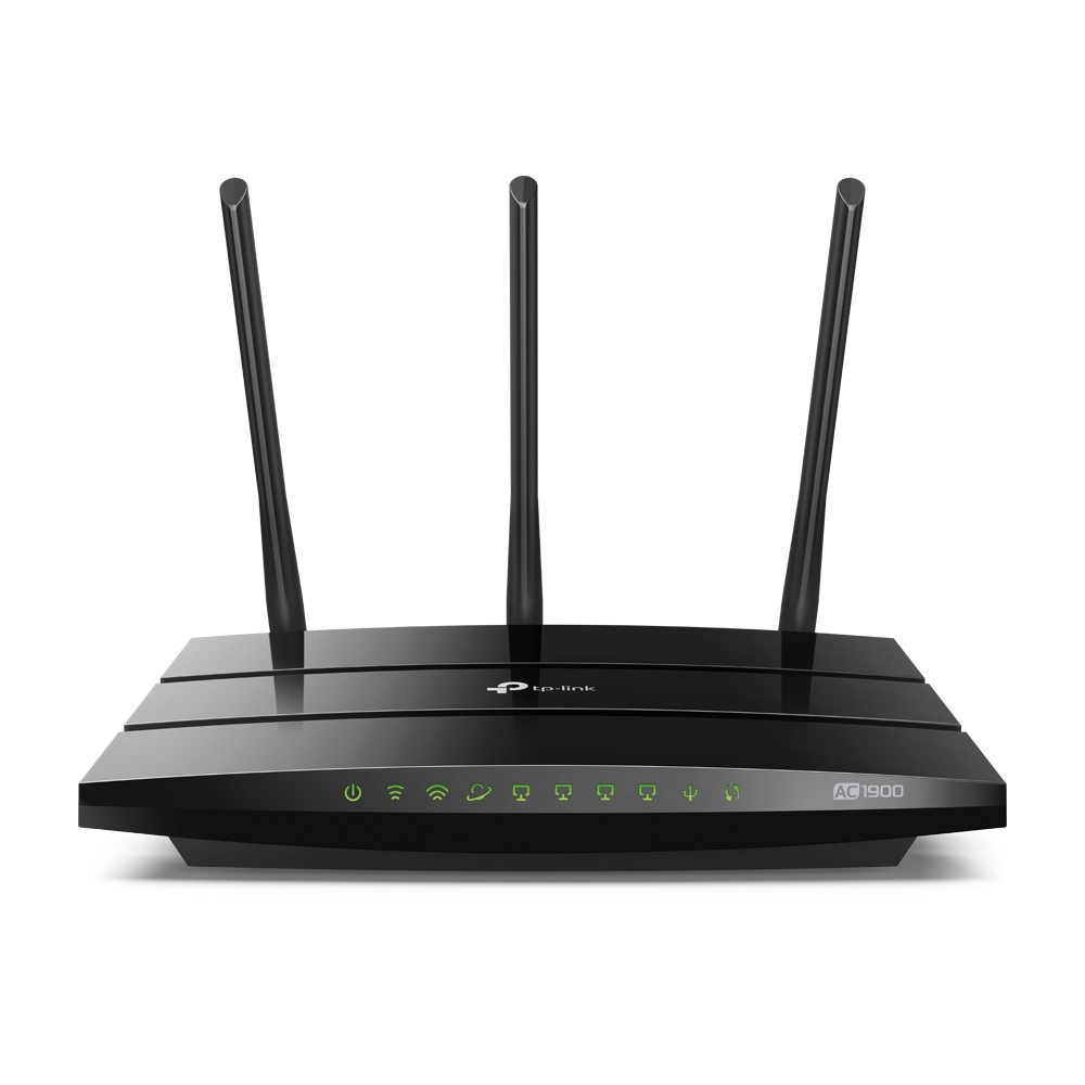 ROUTER TP-LINK wireless 1900Mbps, MU-MIMO, 4 porturi Gigabit, 3 antene externe, port USB, Dual Band 2.4 GHz+5 GHz AC1900 "Archer A9" (timbru verde 0.8 lei)