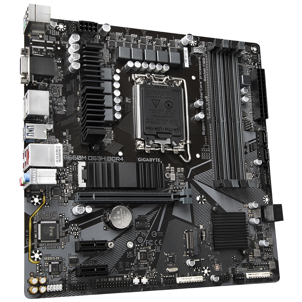 PLACA de BAZA Gigabyte "B660M DS3H DDR4", skt LGA 1700, mATX, Intel B660, 4 x DDR4, max. 128 GB, 4 x SATA, 2 x M.2, 7.1, "B660M DS3H DDR4"