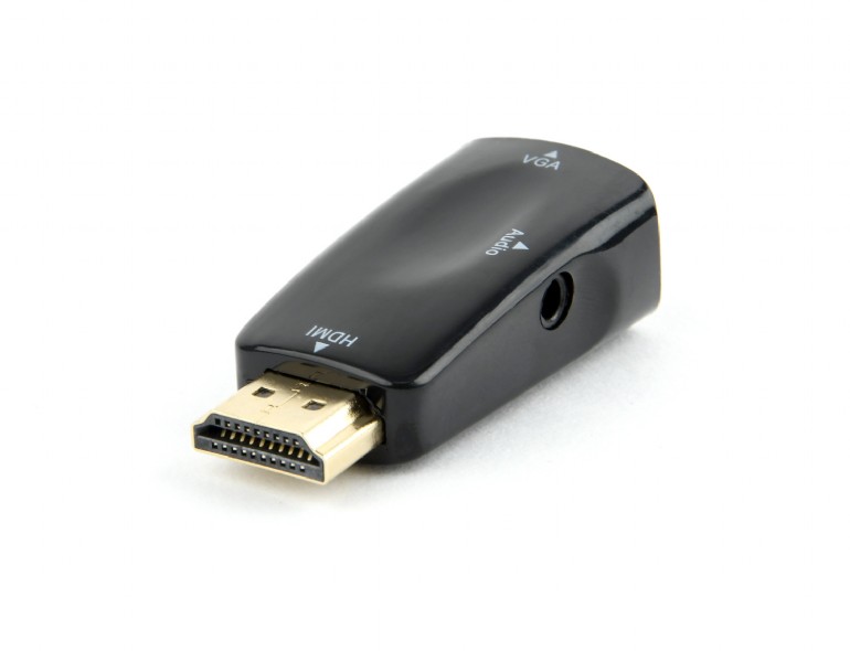 ADAPTOR video GEMBIRD, splitter HDMI (T) la VGA (M) + Jack 3.5mm (T), rezolutie maxima Full HD (1920 x 1080) la 60Hz, cablu audio 3.5 mm jack, black, "AB-HDMI-VGA-02" (timbru verde 0.08 lei)