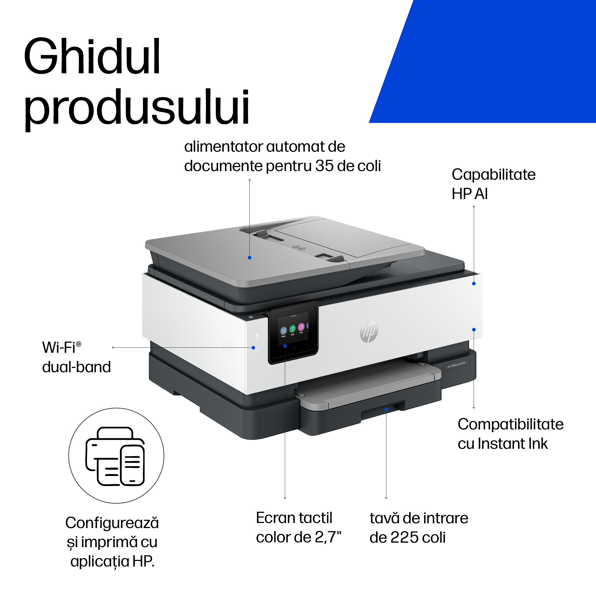 Multifunctional InkJet Color HP, OFFICEJET PRO 8132E, A4, Functii: Impr.|Scan.|Cop.|Fax, Vit.Print. 20ppm, Conectivitate:USB|WIFI, Duplex:Da, ADF:ADF(incl.TV 8lei) "40Q45B" - imagine 5