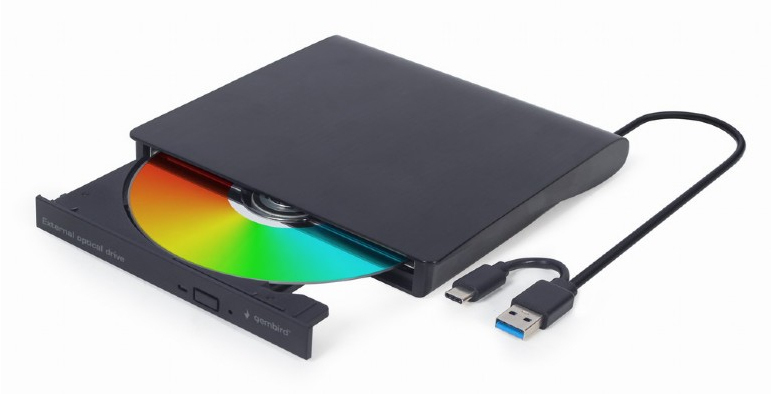 DVD-RW extern, GEMBIRD, interfata USB 2.0 + USB 3.1, negru, "DVD-USB-031" (timbru verde 0.8 lei)