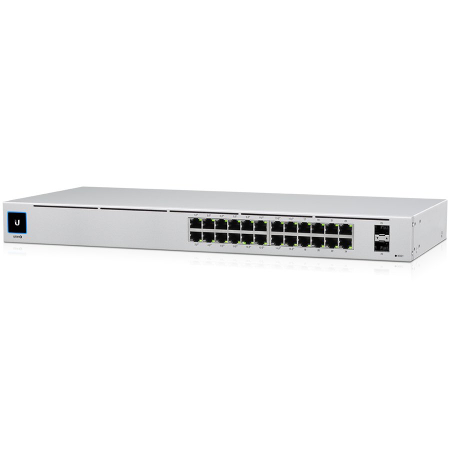 Ubiquiti USW-24-POE Gigabit Layer 2 switch with twenty-four Gigabit Ethernet ports including sixteen auto-sensing 802.3at PoE+ ports, and two SFP ports "USW-24-POE-EU" (timbru verde 2 lei)