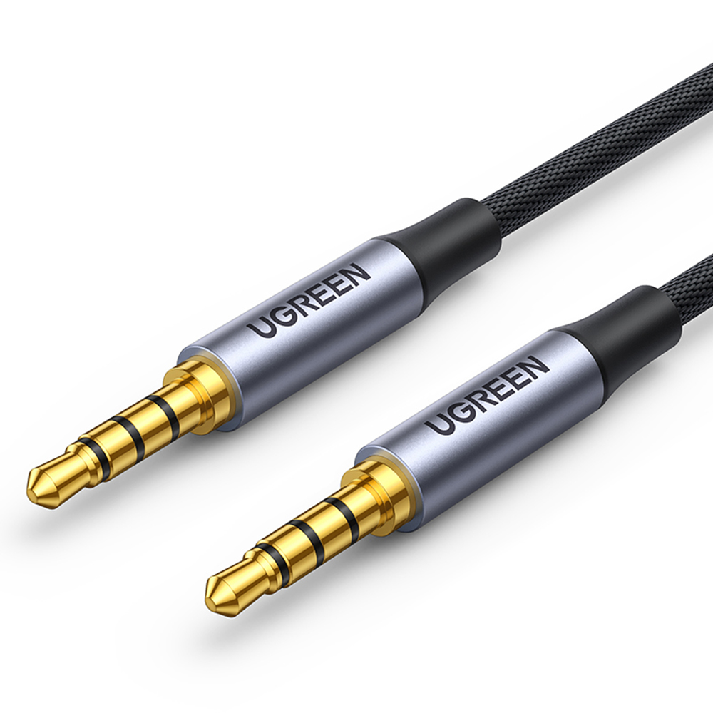 CABLU audio Ugreen, "AV183" stereo 4-pini (3.5 mm jack T/T), conectori auriti, 2m, braided, negru "20782" (timbru verde 0.18 lei) - 6957303827824