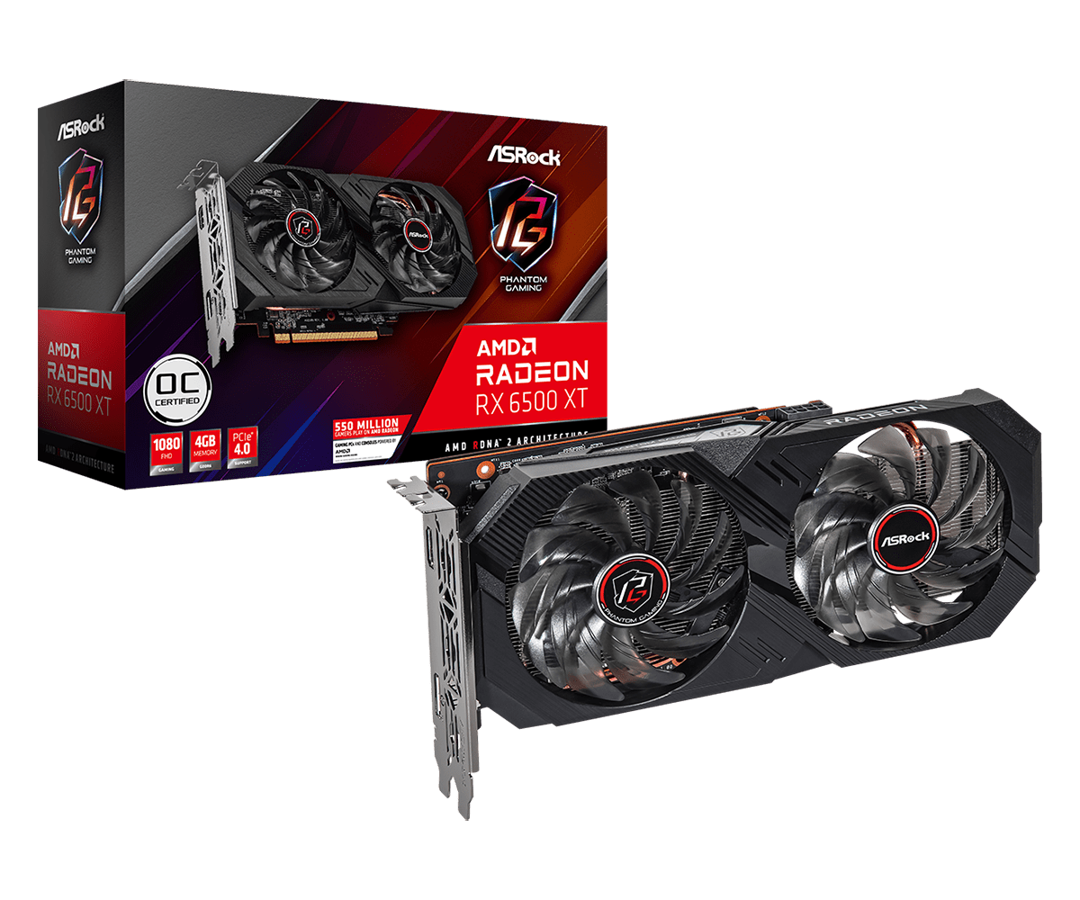 Placa video Asrock "Radeon RX 6500 XT Phantom Gaming D 4G OC", 4GB GDDR6, 64 bit, PCI Express 4.0 x4, 1 x DisplayPort 1.4a, 1 x HDMI 2.1, racire activa 3 x fan, PSU recomandat 400W, "RX6500XT PGD 4GO"