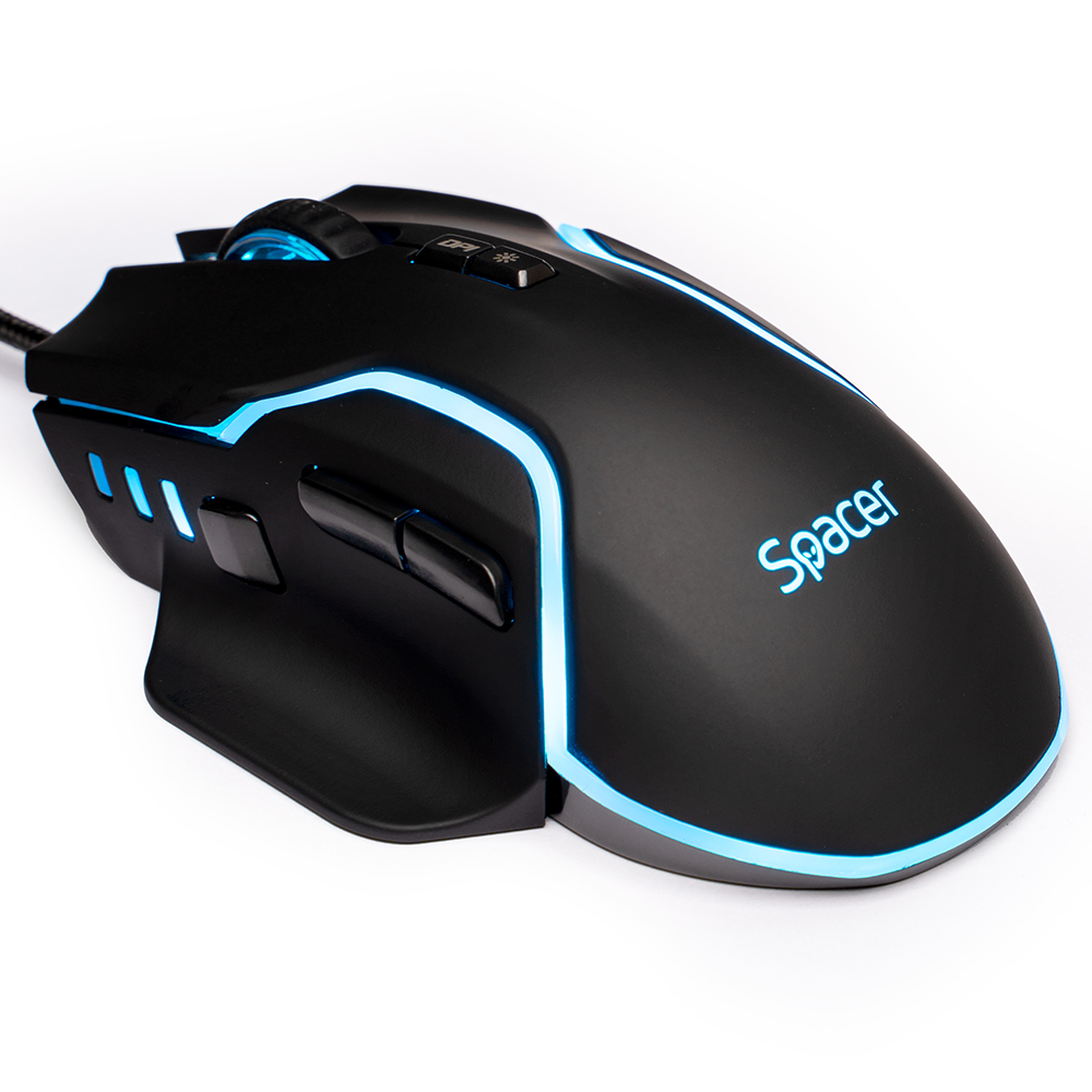 MOUSE Spacer - gaming, gaming, cu fir, USB, optic, 12.000 dpi, butoane/scroll 8/1, iluminare RGB, negru, "SPGM-ALIEN-RACE" (timbru verde 0.18 lei)