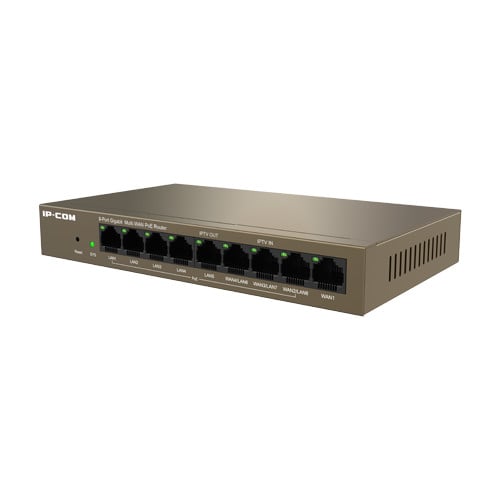 SWITCH IP-COM managed cloud, 9 porturi gigabit RJ-45, 802.3at/af-compliant PoE+ max110W, metalic "M20-8G-PoE" (timbru verde 2 lei)