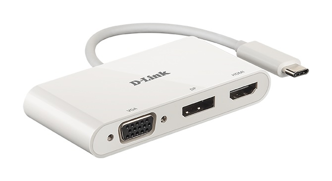 SPLITTER video D-Link universal, conectare PC USB Type C, Thunderbolt 3, nu, porturi video VGA x 1, Display Port x 1, HDMI x 1, fara port retea, NB nu, alb, "DUB-V310" (timbru verde 0.18 lei)