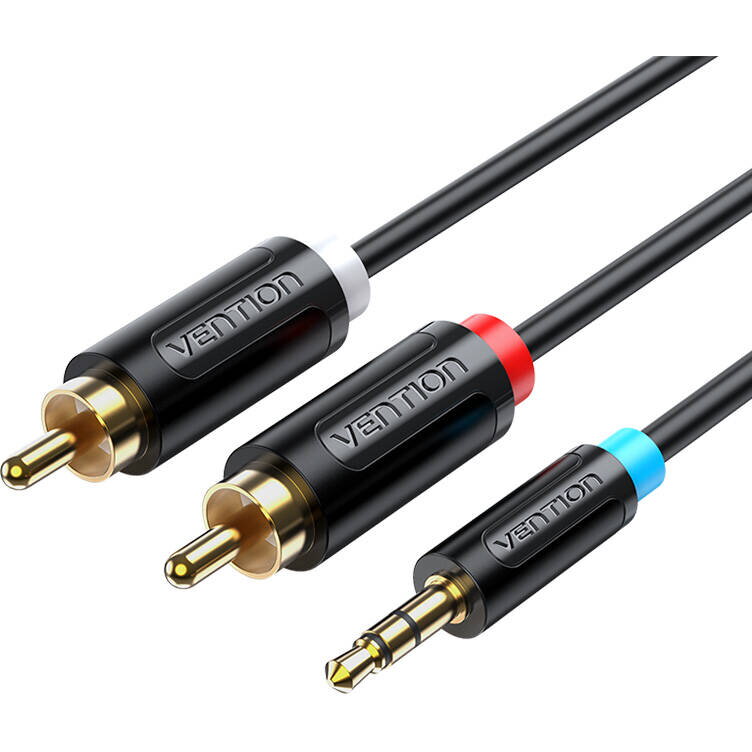 Cablu audio Vention, Jack 3.5mm (T) la 2 x RCA (T), 1.5m, conectori auriti, PVC, negru, "BCLBG" (timbru verde 0.18 lei) - 6922794751316