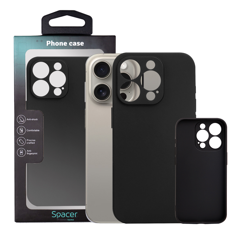Husa Iphone 15 Pro Spacer, grosime 1.5mm, material flexibil TPU, negru "SPPC-AP-IP15P-TPU"