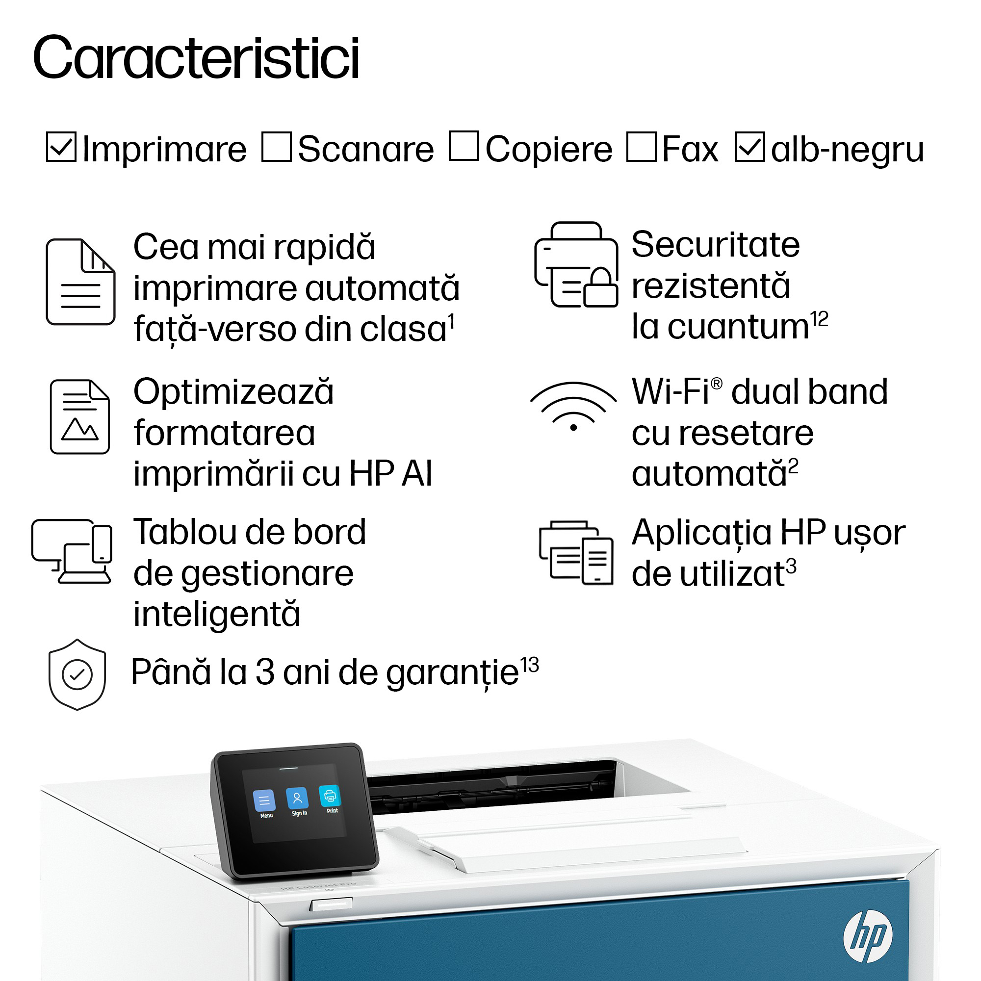 Imprimanta Laserjet Mono HP Pro 4007DW, A4, Functii: Impr., Viteza de Printare Monocrom: 47ppm, Viteza de printare color: , Conectivitate:USB|Retea|WiFi, Duplex:Da, ADF:Nu(incl.TV 11lei) "8X3E0A" - imagine 3