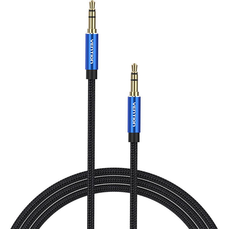 Cablu audio Vention, Jack 3.5mm (T) la Jack 3.5mm (T), 1m, conectori auriti, braided BBC, albastru, "BAWLF" (timbru verde 0.03 lei) - 6922794765962