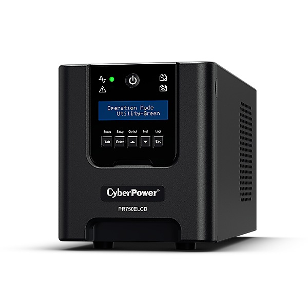 UPS CYBER POWER Line Int. cu sin. pura, cu management, Tower, LCD, 750VA/675W, AVR, 6x IEC, baterie 2x 12V/7Ah, incarcare pana la 8h, USB, RS232, slot SNMP, APFC, EPO, LCD detasabil, hot-swapp, tehn. GreenPower, "PR750ELCD" (timbru verde 4 lei)