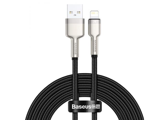 CABLU alimentare si date Baseus Cafule Metal, Fast Charging Data Cable pt. smartphone, USB la Lightning Iphone 2.4A, braided, 2m, negru "CALJK-B01" (timbru verde 0.08 lei) - 6953156202283