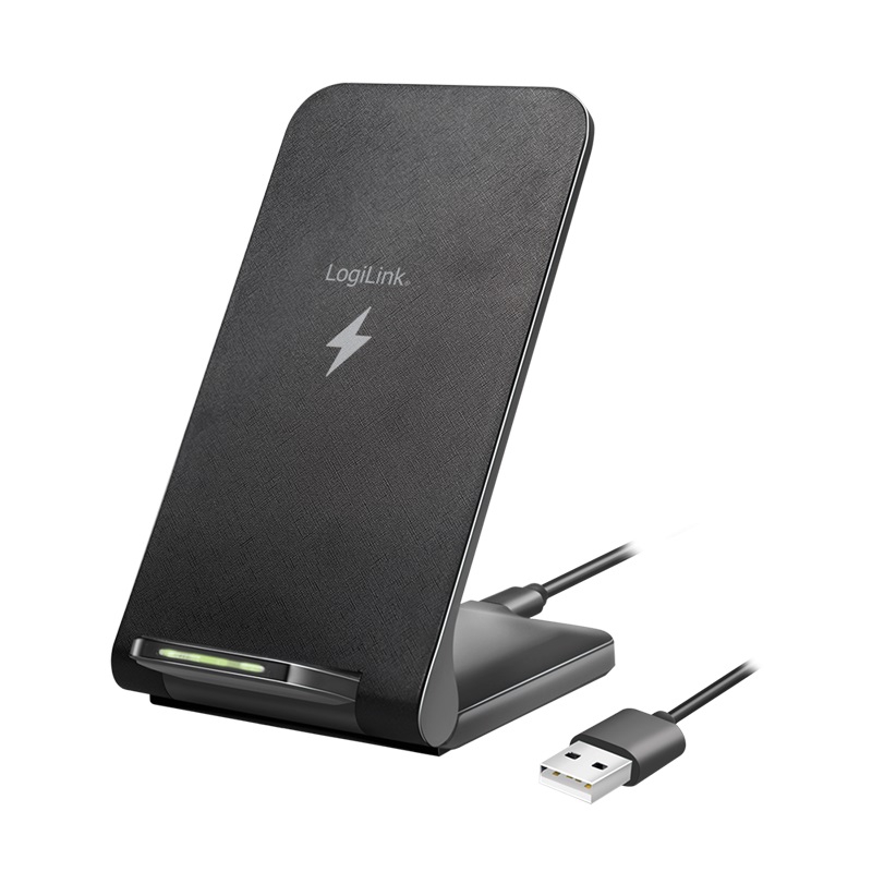 ALIMENTATOR wireless LOGILINK, compatibil cu tel. certificate Qi, max. 15W, 1 x USB-C (5V/3A), suport pt. telefon, black, "PA0315" (timbru verde 0.18 lei)