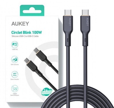 Cablu alimentare si date Aukey, USB Type-C (T) la USB Type-C (T), 1.8m, 480 Mbps, 100W, silicon, negru, "LLTSN1040023" (timbru verde 0.08 lei) -689323785278