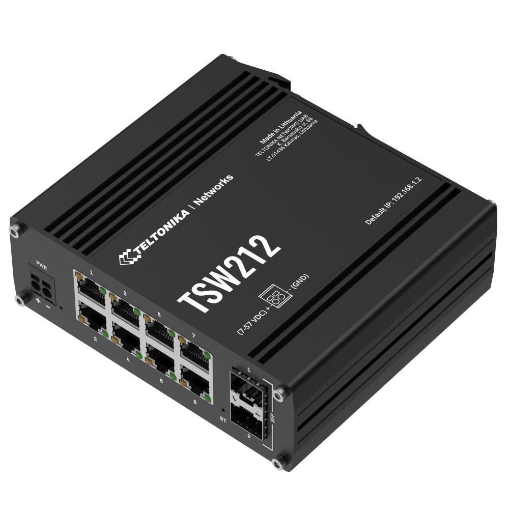 SWITCH Teltonika POE+ "TSW200", 8 x LAN port 10/100/1000 Mbps PoE+, 2 x SFP, buget PoE 240W ( fara alimentator )"TSW200000050" (timbru verde 0.8 lei)