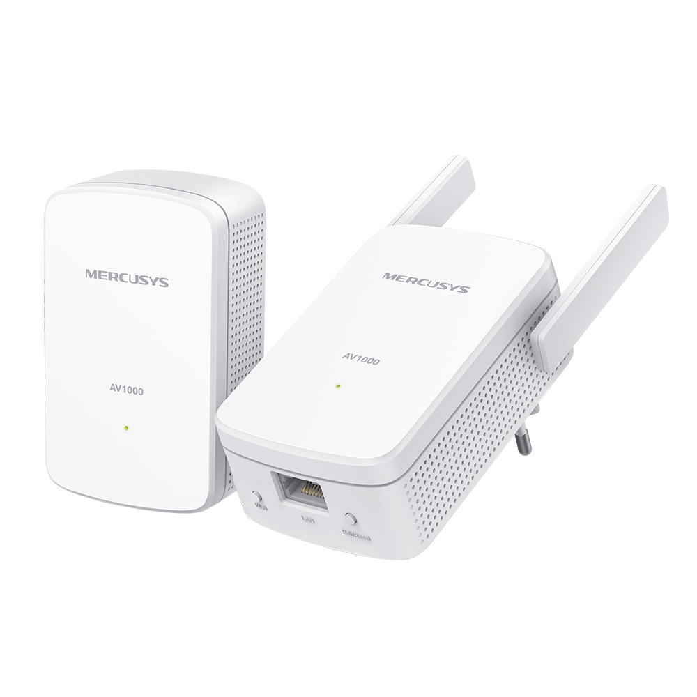 Kit Powerline Wi-Fi Gigabit MERCUSYS, Wi-Fi de 300 Mbps 2.4Ghz, tehnologie AV2, AV1000, pana la 1000 Mbps, RJ-45 x 1 porturi 10/100/1000 Mbps, 2 buc, "MP510 KIT" (timbru verde 2 lei)