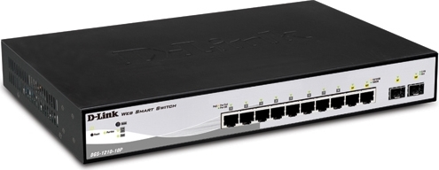 SWITCH PoE D-LINK Smart 8 porturi Gigabit (8 PoE) + 2 porturi SFP, IEEE 802.3af/at, carcasa metalica, "DGS-1210-10P" (timbru verde 2 lei)