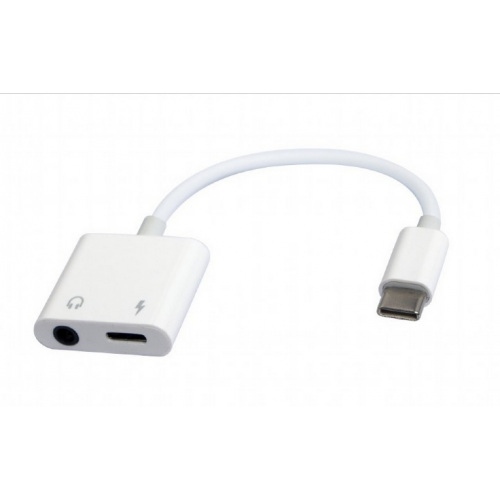 ADAPTOR audio GEMBIRD stereo (USB Type-C T la 1 x 3.5 mm jack 4-pin M), alimentare suplimentara USB-C, 0.1M, alb, "A-CM-3.5FP-01" (timbru verde 0.08 lei)