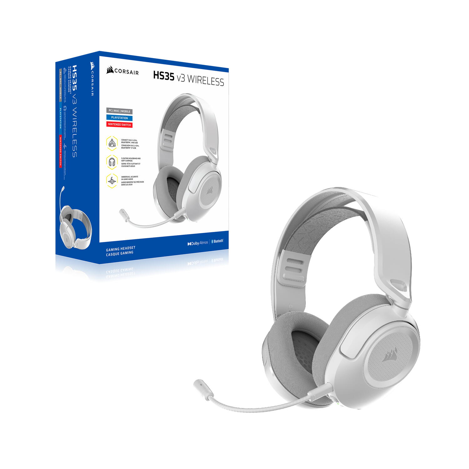 Casti Gaming Wireless Corsair HS35 V3 WH "CA-9011411-WW" - imagine 6
