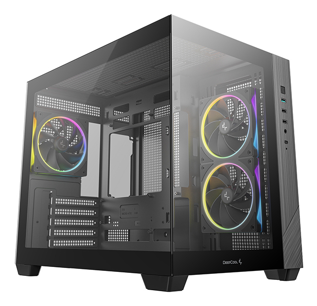 CARCASA DeepCool "CG330 3F", middle tower, gaming, fara sursa, suporta 9xfan, 3xfan inclus, , USB 3.2 gen1 x 1, USB 2.0 x 2, audio+mic, 5 sloturi expansiune, negru, "R-CG330-BKNGM3-G" (timbru verde 0.24lei)