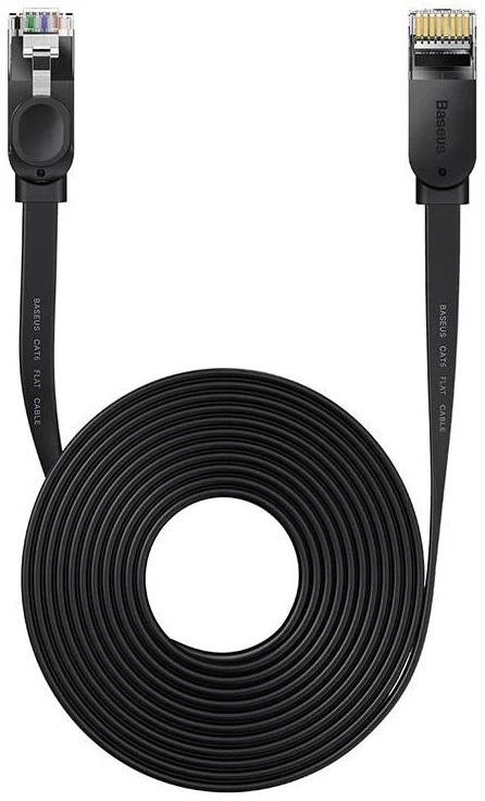 PATCH CORD UTP Baseus Cat6, fire din cupru, flat cable, viteza maxima 1 Gbps, PVC, 10m, negru "WKJS000201" (timbru verde 0.18 lei) - 6932172611323