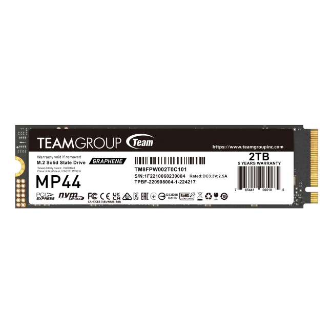 SSD TEAMGROUP MP44, 2TB, PCIe SSD Gen4x4 M.2 2280, 3D TLC NAND NVMe, R/W: 7000/6000 MB/s, "TM8FPW002T0C101" (timbru verde 0.18 lei)