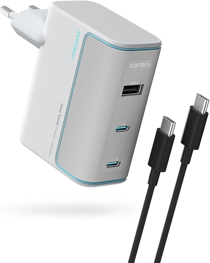INCARCATOR retea Cuktech 2C1A Quick Charge 100W, 2 x USB Type-C Output, 1 x USB Output, include cablu USB Type-C la USB Type-C 1m, alb "CKAD1003EUGW" (timbru verde 0.18 lei)