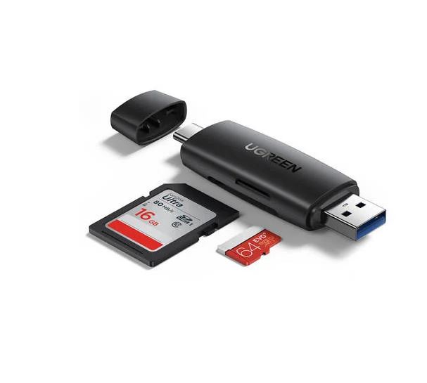 CARD READER extern Ugreen, "CM304" interfata USB 3.0/USB Type-C, citeste/scrie: SD, microSD viteza pana la 5Gbps, suporta carduri maxim 2TB,plastic,black "80191" (timbru verde 0.03 lei)-6957303881918