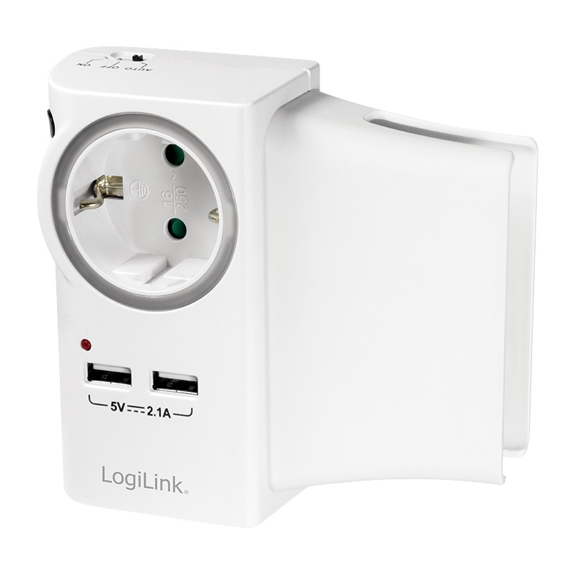 PRIZA LOGILINK, Schuko x 1, conectare prin Schuko (T), USB x 2, 16 A, protectie supratensiune, protectie copii, alb, "PA0165" (include TV 0.8lei)