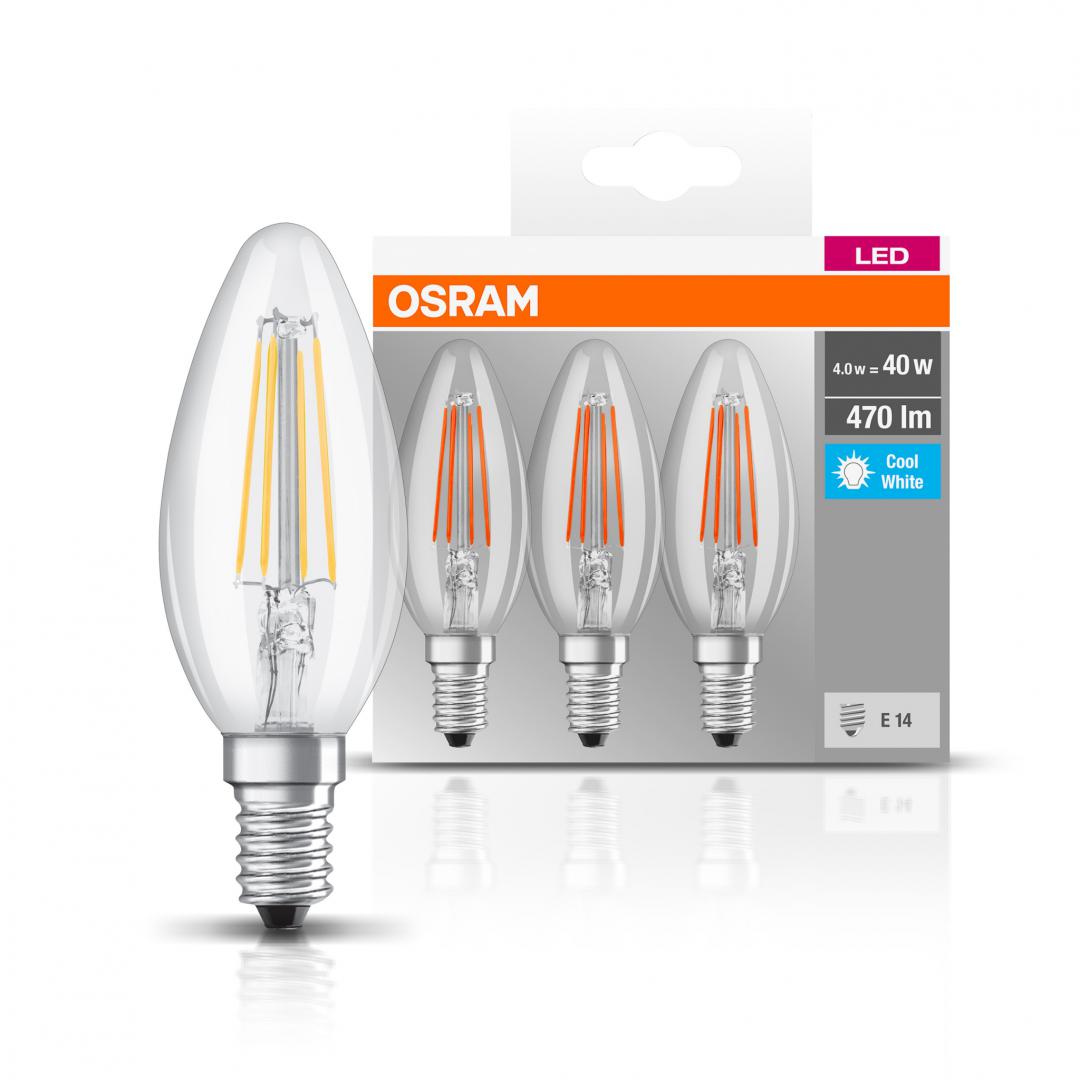 SET 3 becuri LED Osram, soclu E14, putere 4W, forma lumanare, lumina alb, alimentare 220 - 240 V, "000004058075819719" (timbru verde 1.35 lei)
