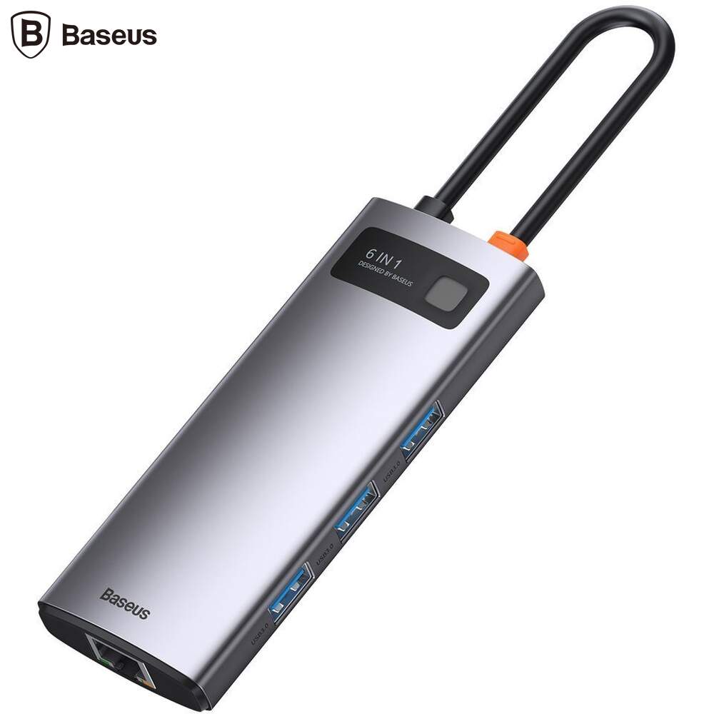 DOCKING Station Baseus Metal Gleam,conec PC USB-C, USB 3.0x3, RJ-45 Gigabit LANx1, USB-Cx1 PD 100W 5V/9V/14.5V/20V 5A (Max.), HDMIx1/4K/30Hz,gri "CAHUB-CW0G" (timbru verde 0.18 lei) - 6953156204645