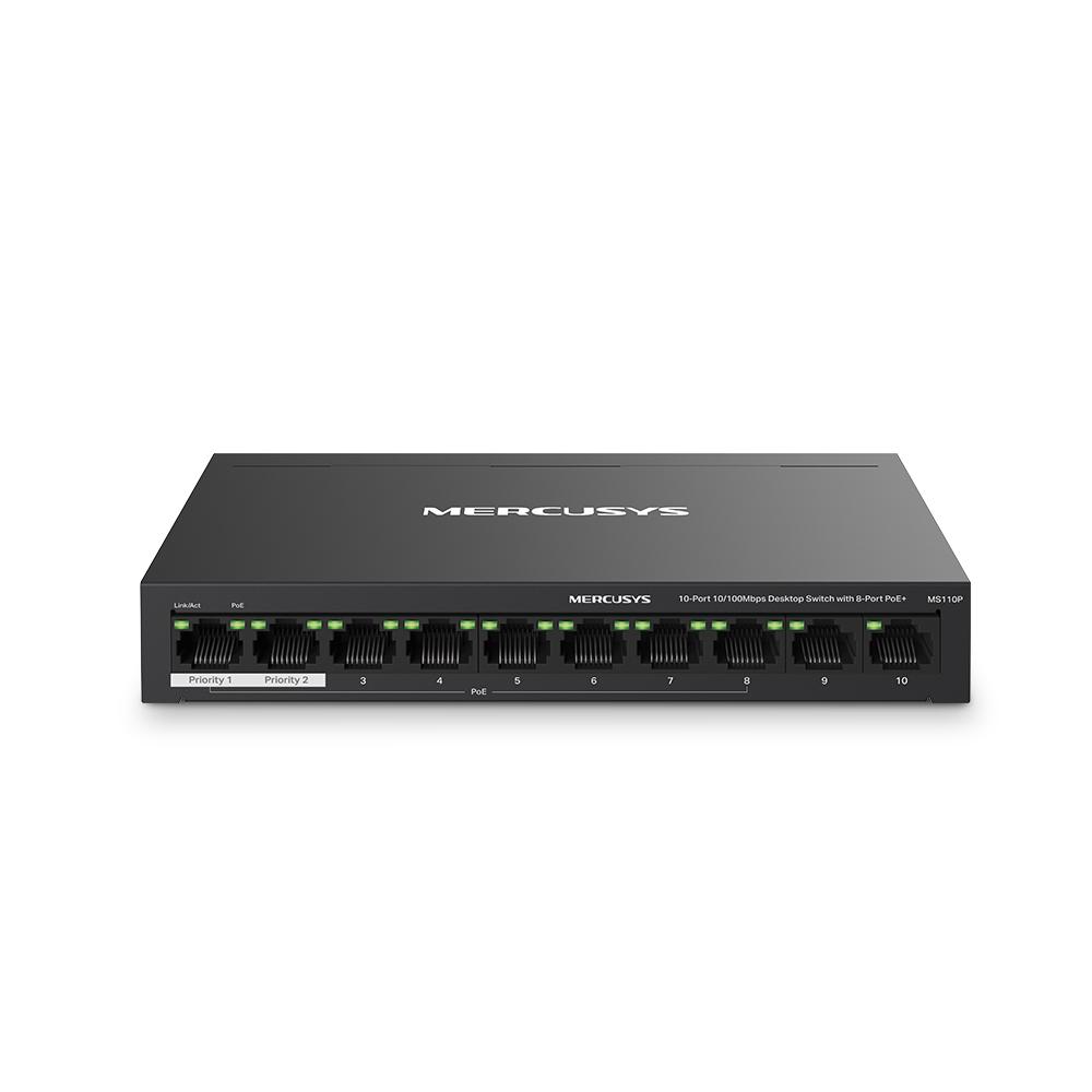 SWITCH MERCUSYS 10 porturi 10/100Mbps (dintre care 8 porturi PoE+) "MS110P" (timbru verde 2 lei)