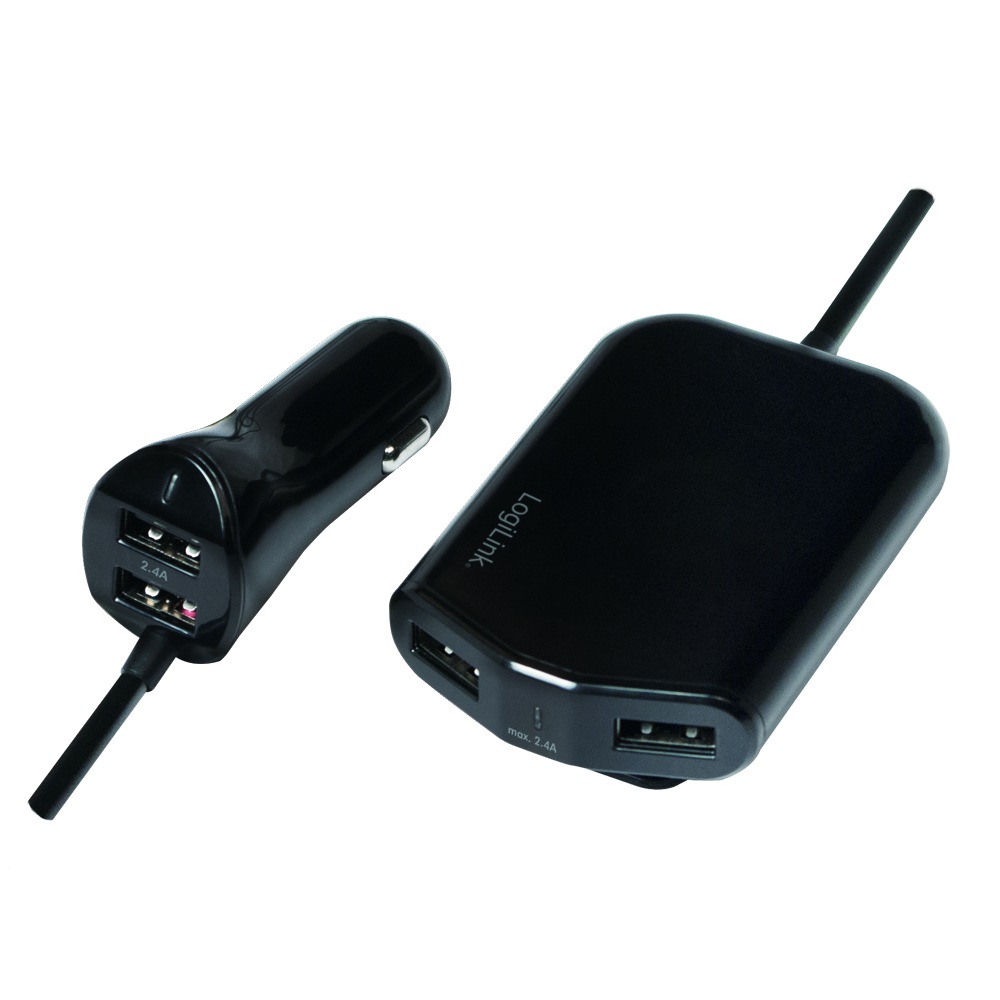 ALIMENTATOR auto LOGILINK, 4 x USB, pt. bricheta auto 2 x USB, pt. bancheta din spate 2 x USB, 1.8m cablu, maxim 9.6A, black, "PA0149" (timbru verde 0.18 lei)
